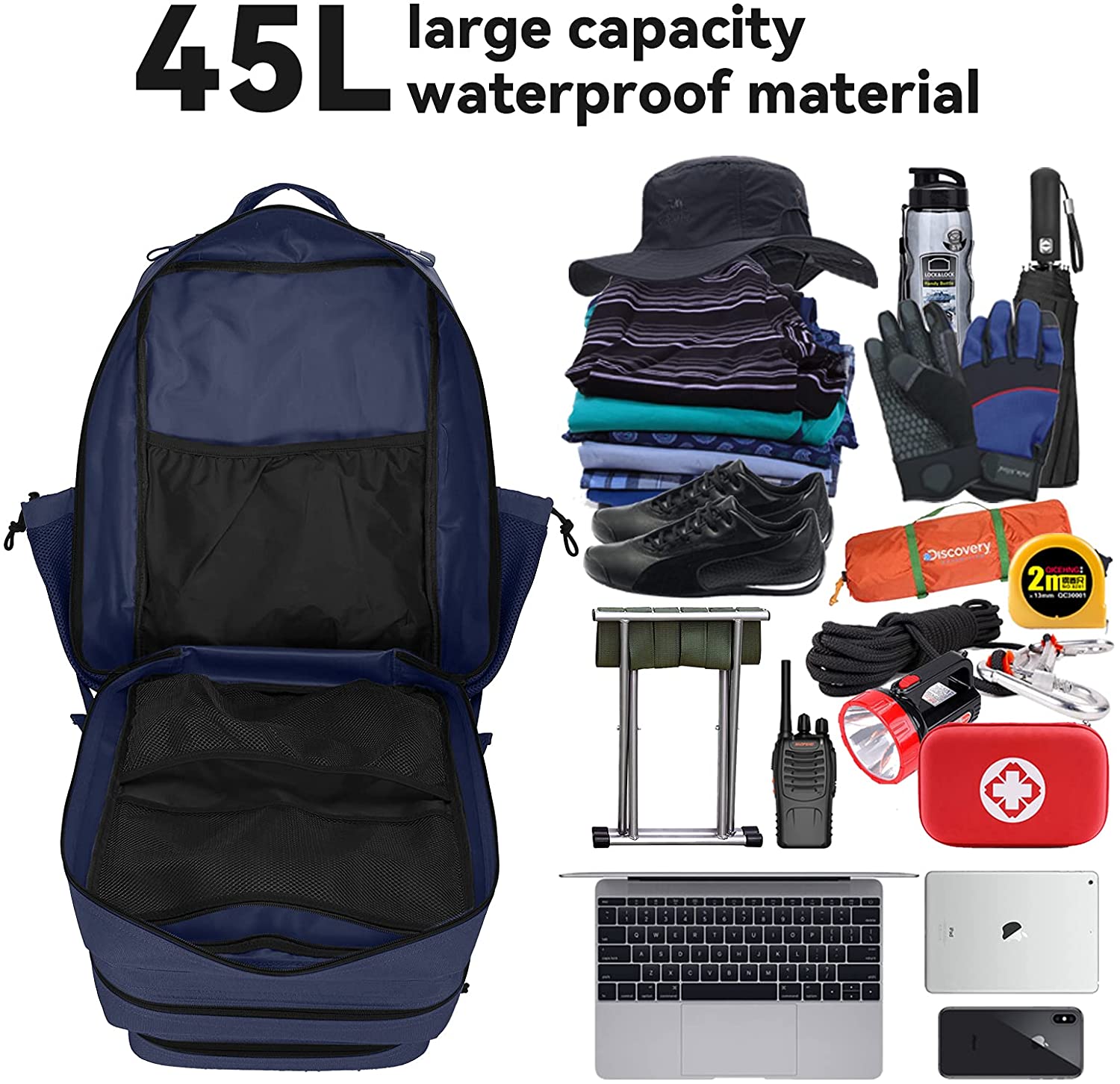 45L Waterproof Tactical Backpack, Large Capacity MOLLE Military Rucksack with Multi Compartments