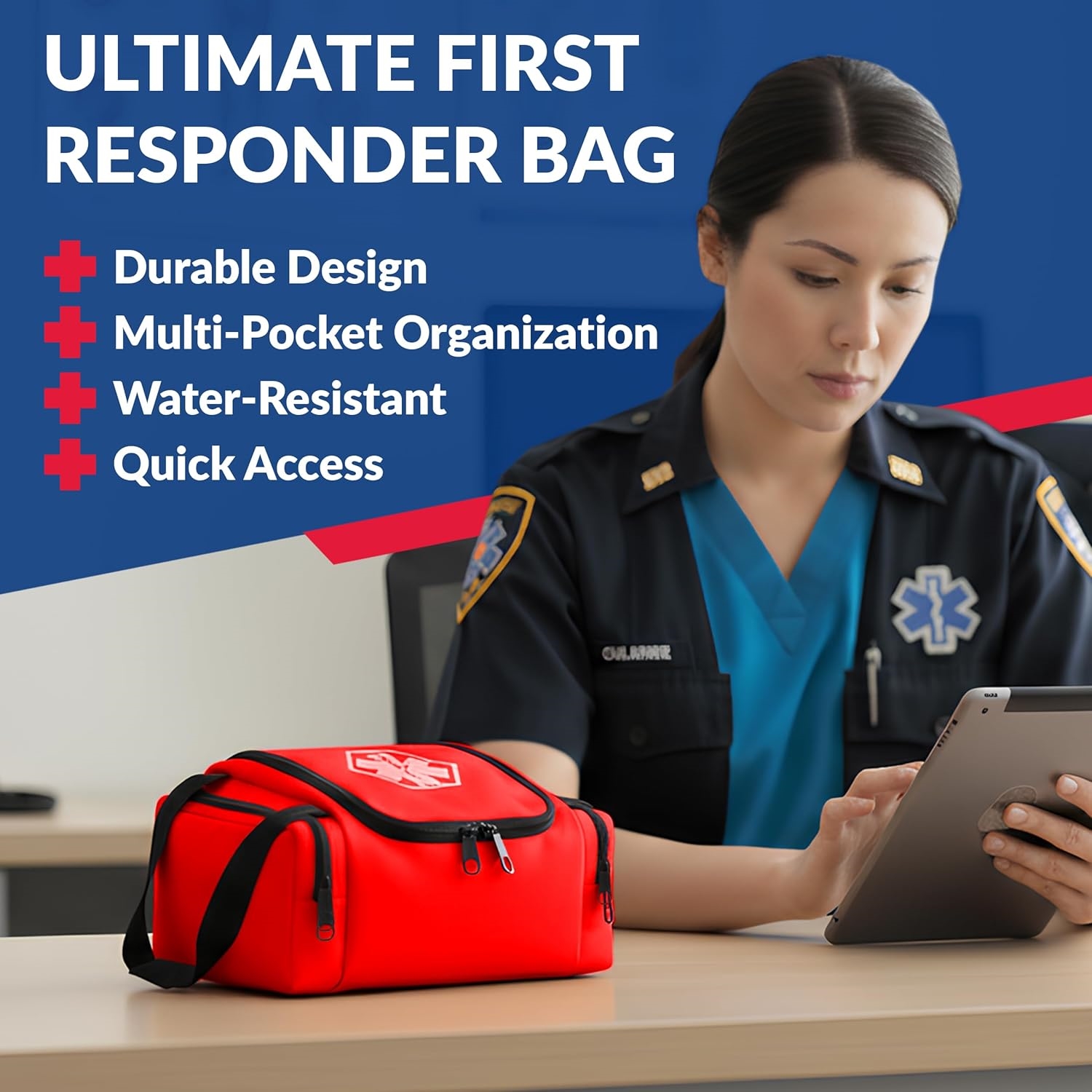 Compact Water Resistant First Responder Medical Bag, Multi Pocket Quick Access Empty EMT Trauma Organizer for Emergency Use