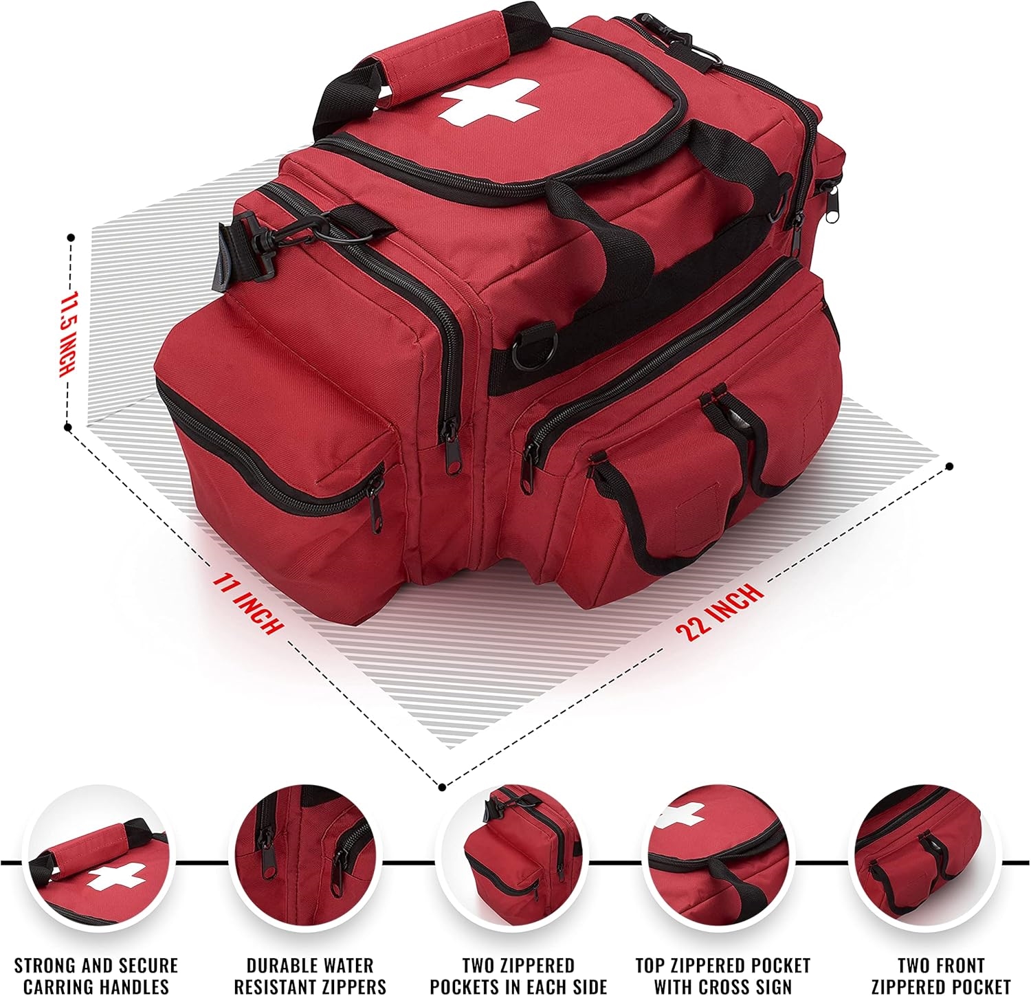 Professional Large Capacity EMT First Aid Trauma Bag | Multi-Pocket Water Resistant Medical Organizer with Medical Cross Logo