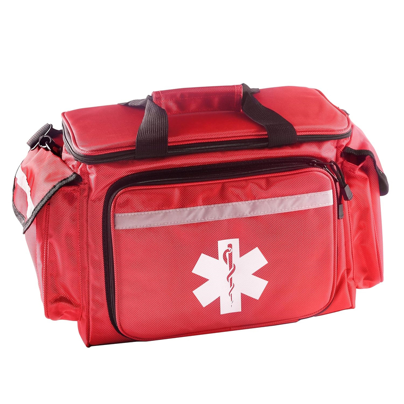 Reflective Star of Life EMT First Aid Bag, Empty Multi-Compartment Medical Responder Bag with Removable Dividers for Rescue & Clinic Use