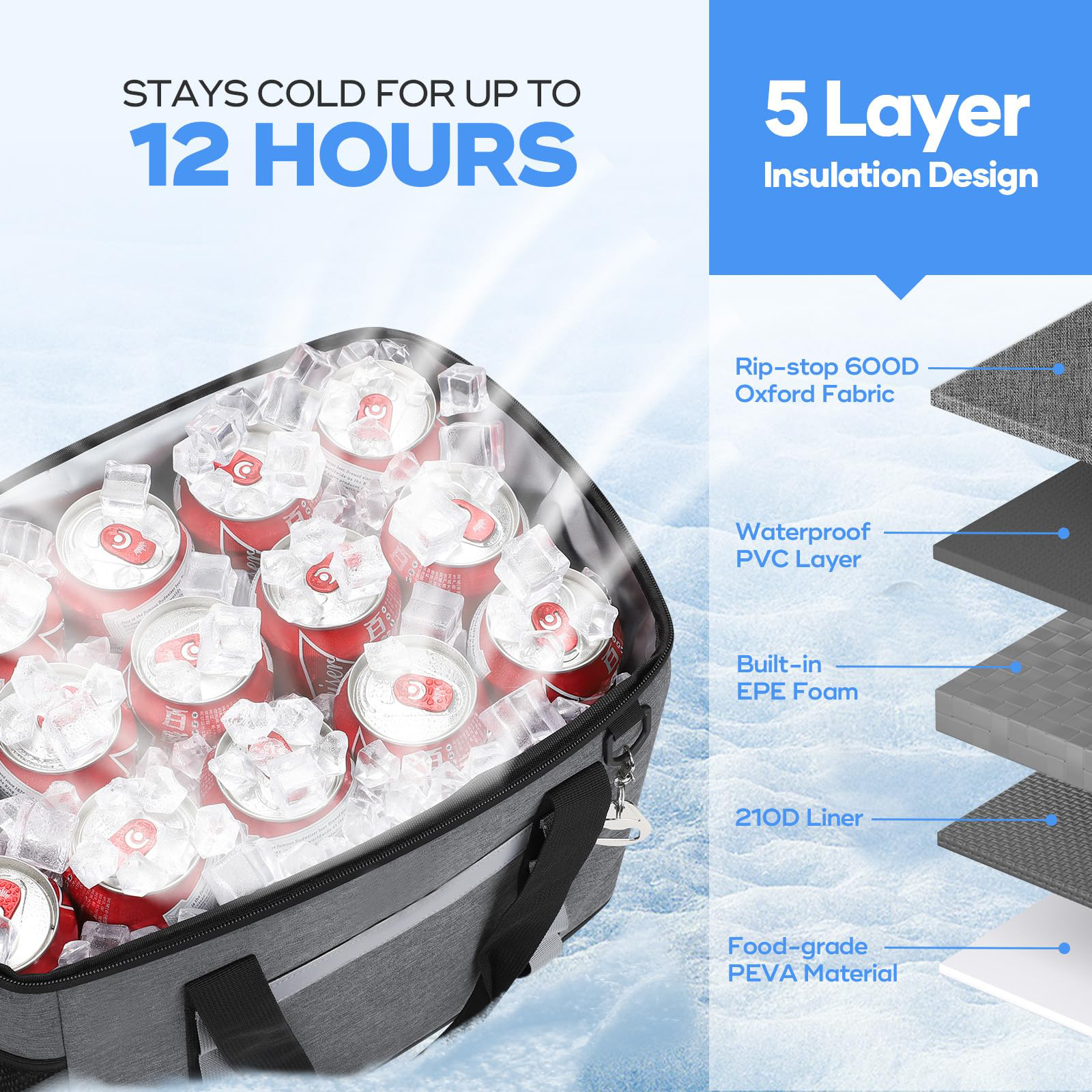 23L Large Insulated Cooler Bag, Lightweight Soft Cooler Holds 35 Cans with Reflective Strip & Built-in Bottle Opener for Outdoor Camping Fishing Beach Picnic