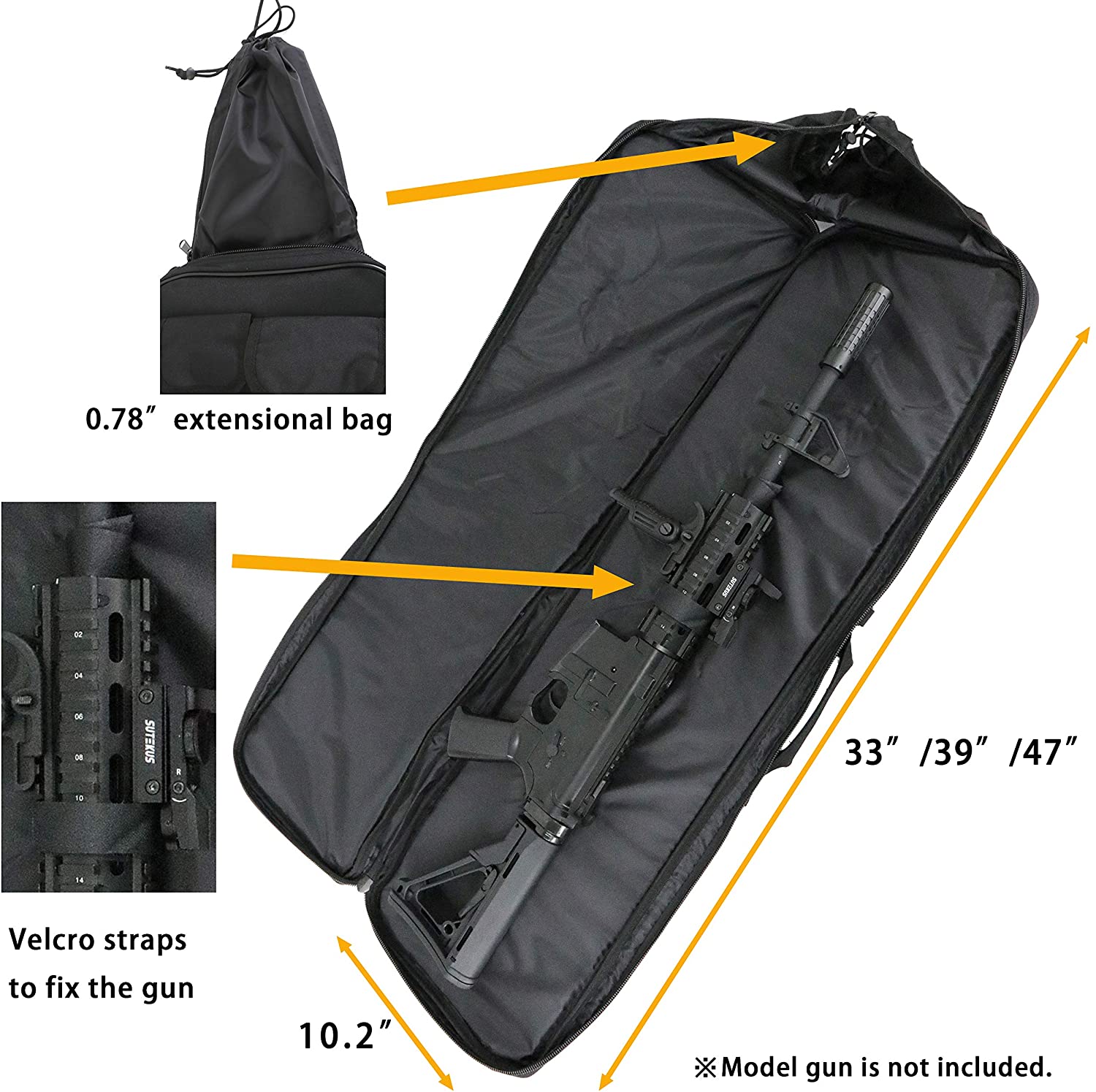 Tactical Rifle Case Soft Gun Bag with Secure Velcro Straps, Detachable Extension Pouch, Water Resistant Long Gun Storage Bag Available in 33"/39"/47" for Shooting, Hunting & Transport