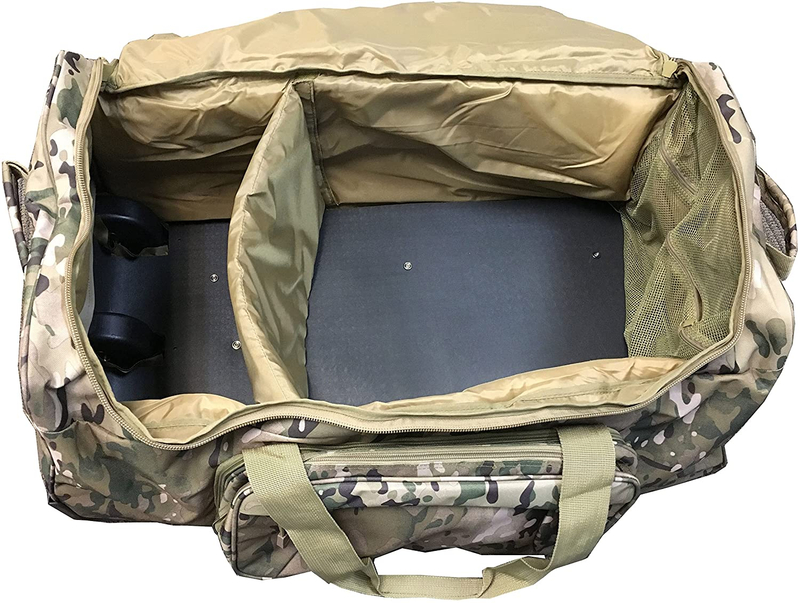 Camouflage Tactical Rolling Duffle Bag, Wheeled Tactical Gear Luggage with Detachable Front Pouch, Large Capacity Travel Storage Bag for Hunting, Shooting, Outdoor Deployment