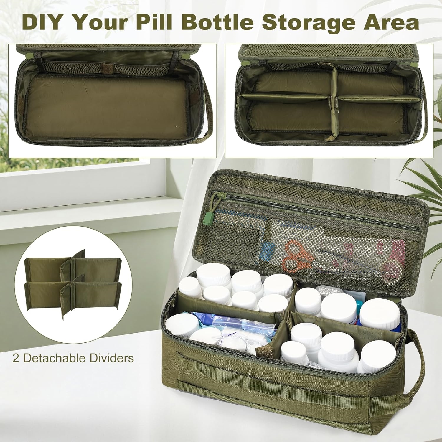 Large Tactical MOLLE First Aid Storage Bag, Classified Divider Medical Carry Case for Outdoor & Household Emergency