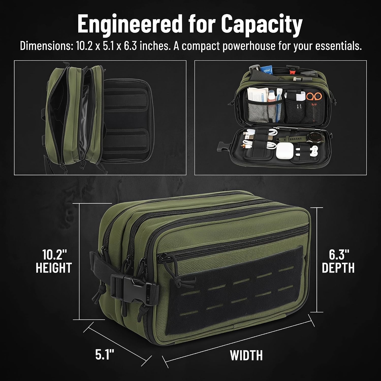 1000D Military Tactical Utility Bag, Laser Cut MOLLE Portable Multi-Compartment Organizer for Outdoor Medical Gear & Travel Essentials