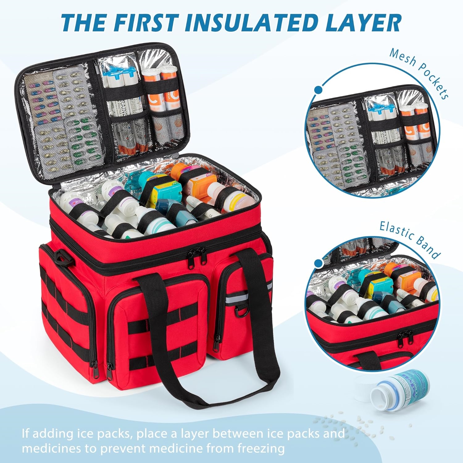 Large Capacity Portable Medical First Aid Bag, Multi Quick-Access Pocket EMT Trauma Organizer with Luggage Sleeve for Travel & Home Emergency