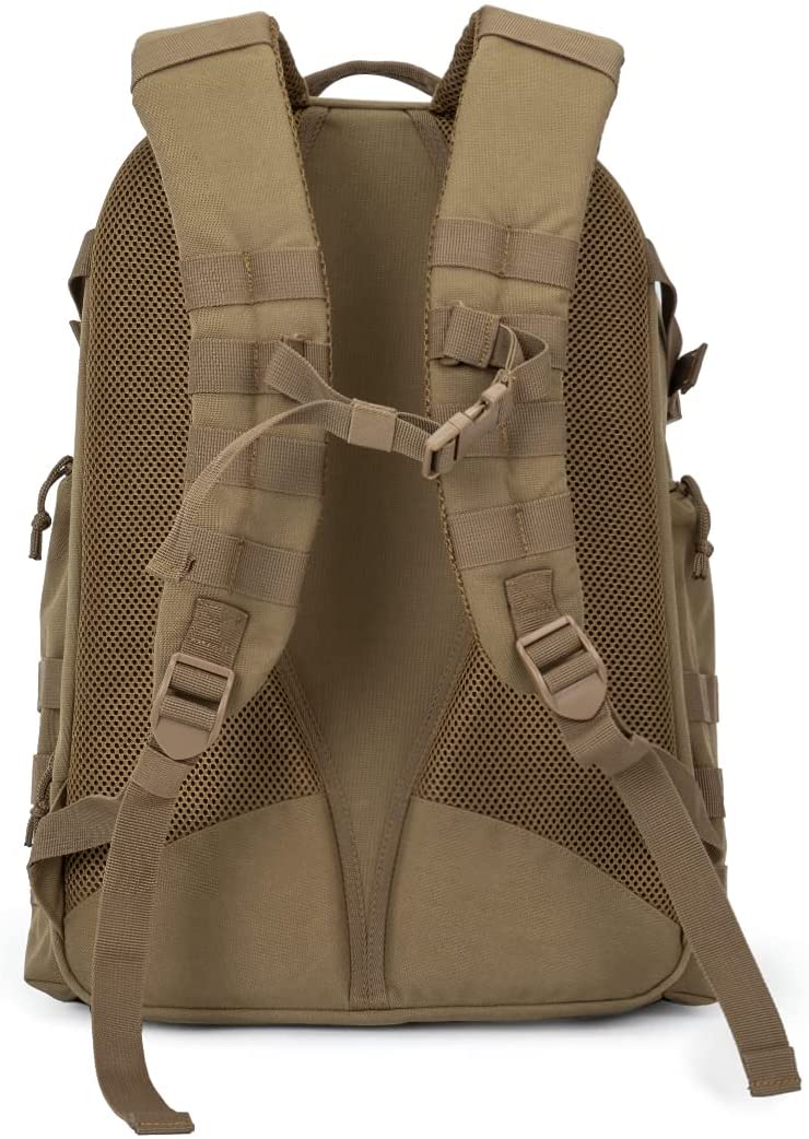 Laser Cut Molle Tactical Backpack Coyote Brown, Waterproof 600D Oxford Military Rucksack with Admin Organizer & Padded Laptop Compartment for Outdoor Work Travel
