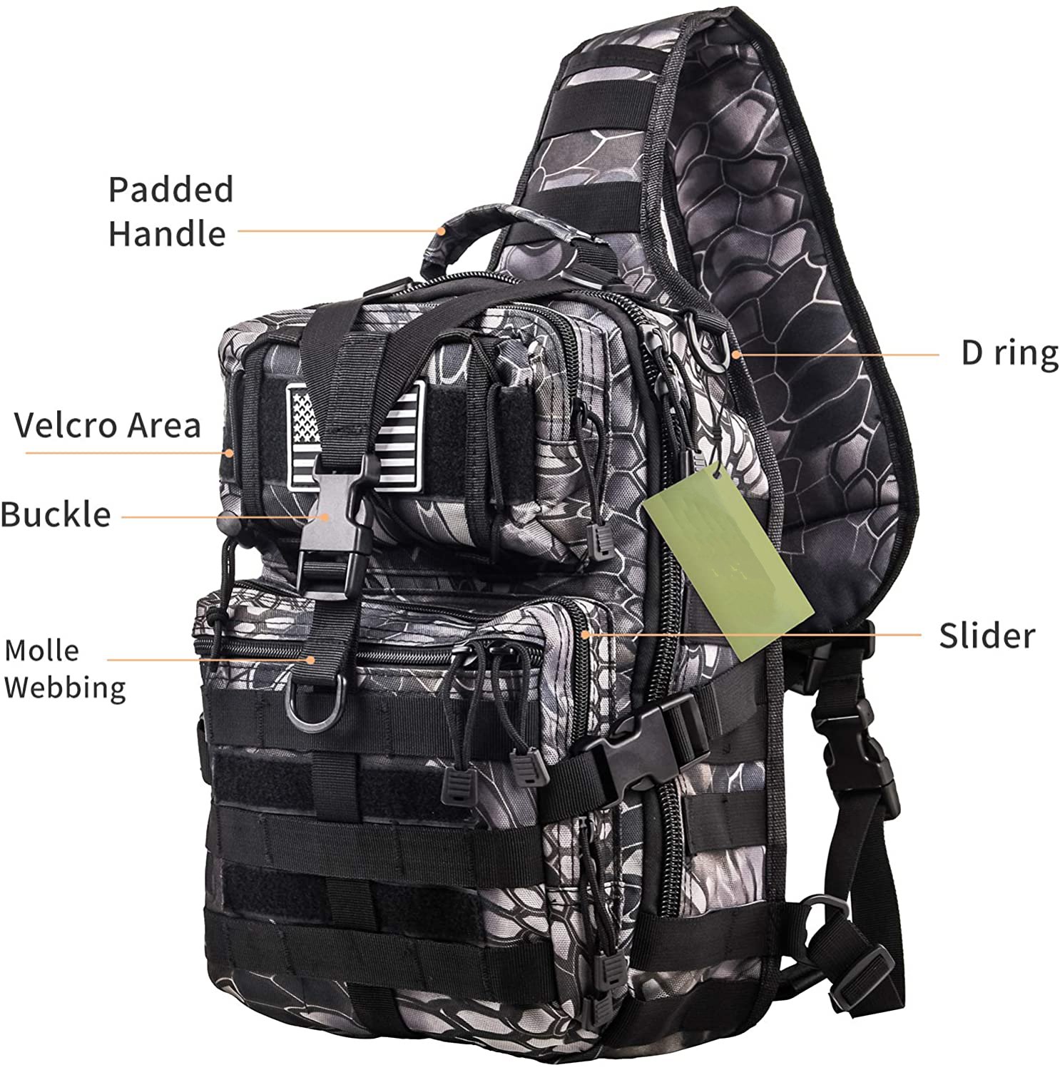 20L Camo Tactical Sling Crossbody Bag, Molle Webbing Single Shoulder Chest Pack with Padded Back for Outdoor Hunting Fishing Daily EDC