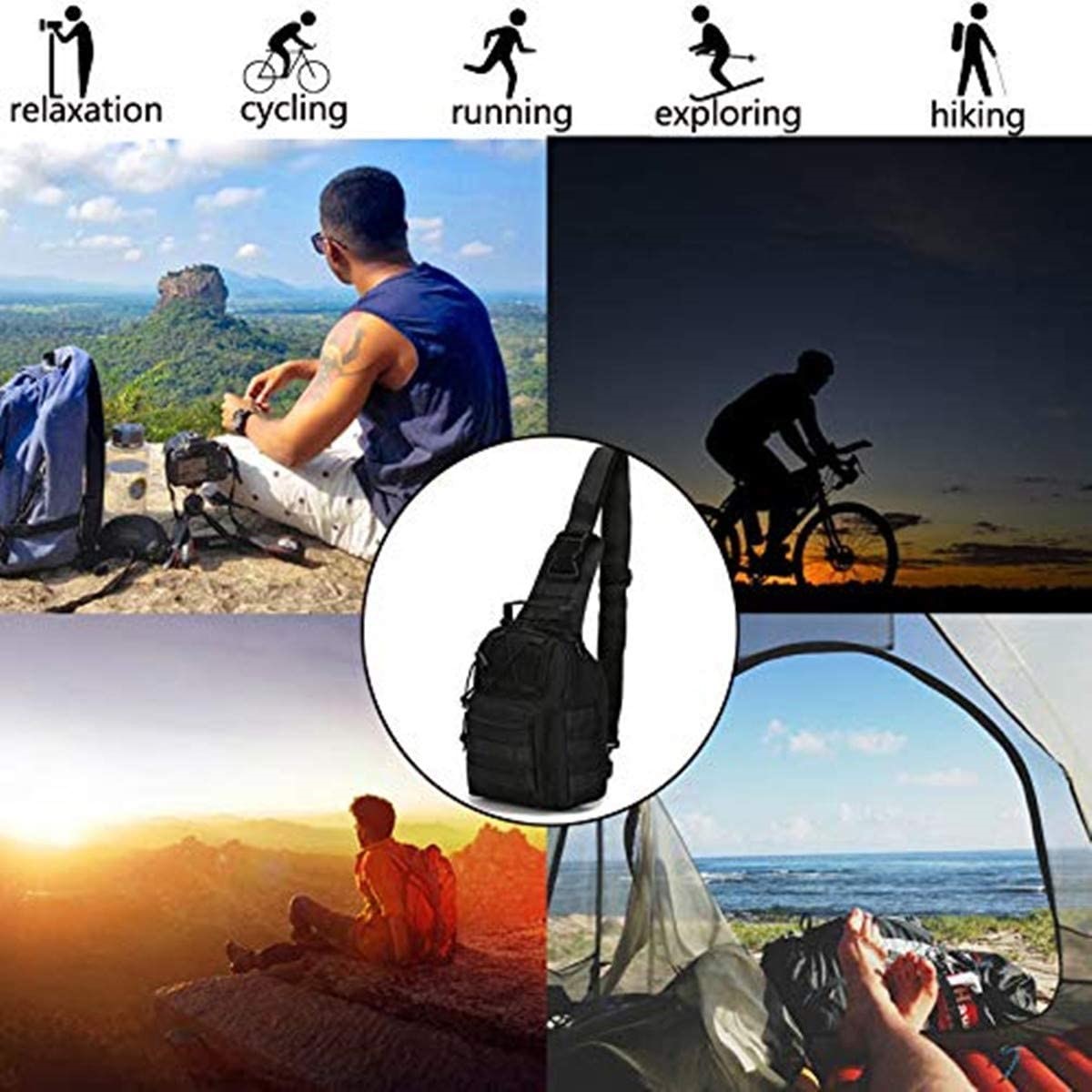 Small Tactical Sling Bag, 1000D Waterproof Molle Crossbody Chest Backpack Adjustable Strap for Outdoor Fishing Hunting Daily EDC