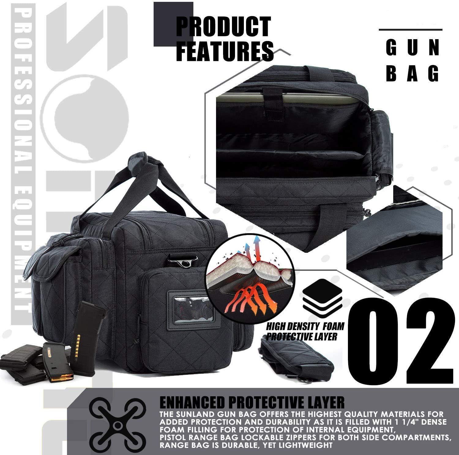 Lockable Tactical Gun Range Bag, Water Resistant Pistol Duffle Bag for Shooting Range & Hunting