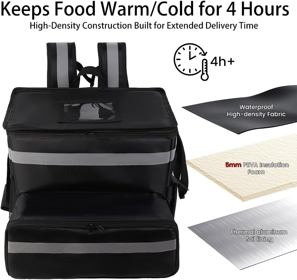Large Insulated Backpack Expandable Cooler Bags with Reflective Strip Reusable Pizza Food Delivery Bag Food Delivery Bag