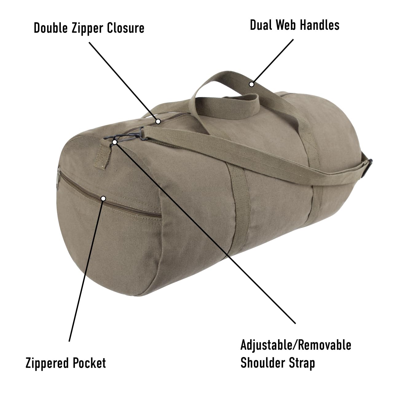 Heavy Duty Canvas Gym Duffle Bag, Natural Water Resistant Cylindrical Travel Carry Bag with Dual Handles & Detachable Strap