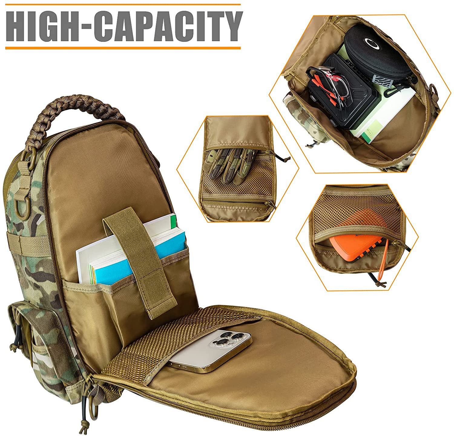 Camouflage Laser Cut MOLLE Tactical Sling Bag, Lightweight Crossbody Chest Pack, Modular EDC Shoulder Sling Backpack for Shooting, Hiking, Fishing & Daily Carry