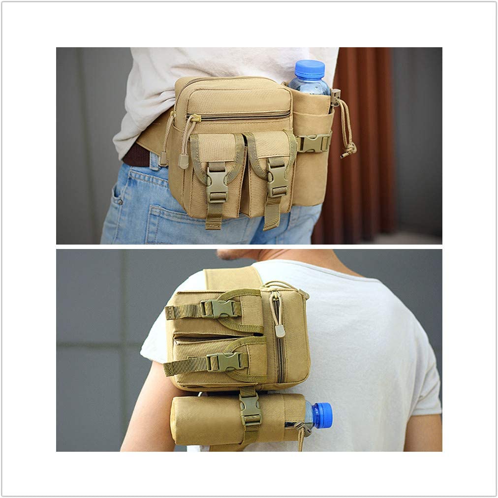 Tactical Utility Waist Bag with Detachable Water Bottle Pouch, Outdoor EDC Hip Fanny Pack, Multi-Pocket Waist Pouch for Hunting, Hiking, Fishing & Daily Use