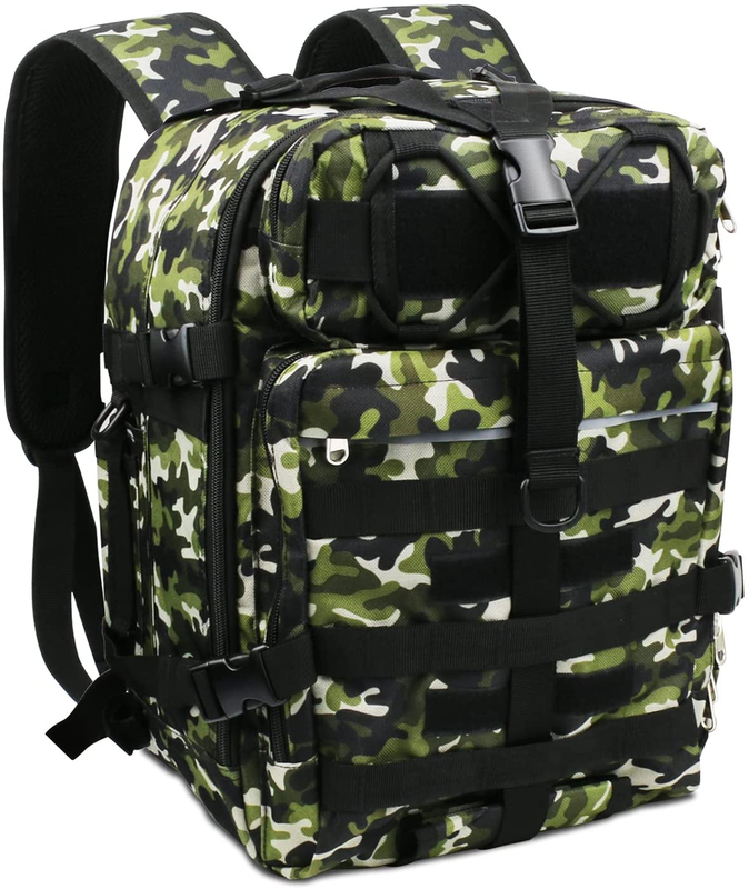 Woodland Camo Tactical Backpack, 20.7L Lightweight MOLLE Daypack, Outdoor Rucksack for Hiking, Camping, Shooting Range & Daily EDC