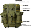 Vintage Olive Military Canvas Rucksack, Large Capacity External Frame Backpack with 3 Detachable Utility Pouches