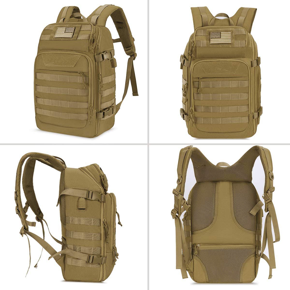 Tactical Backpack with External USB Charging Port, Water Resistant MOLLE Military Rucksack for Outdoor Hiking Camping Travel Daily EDC