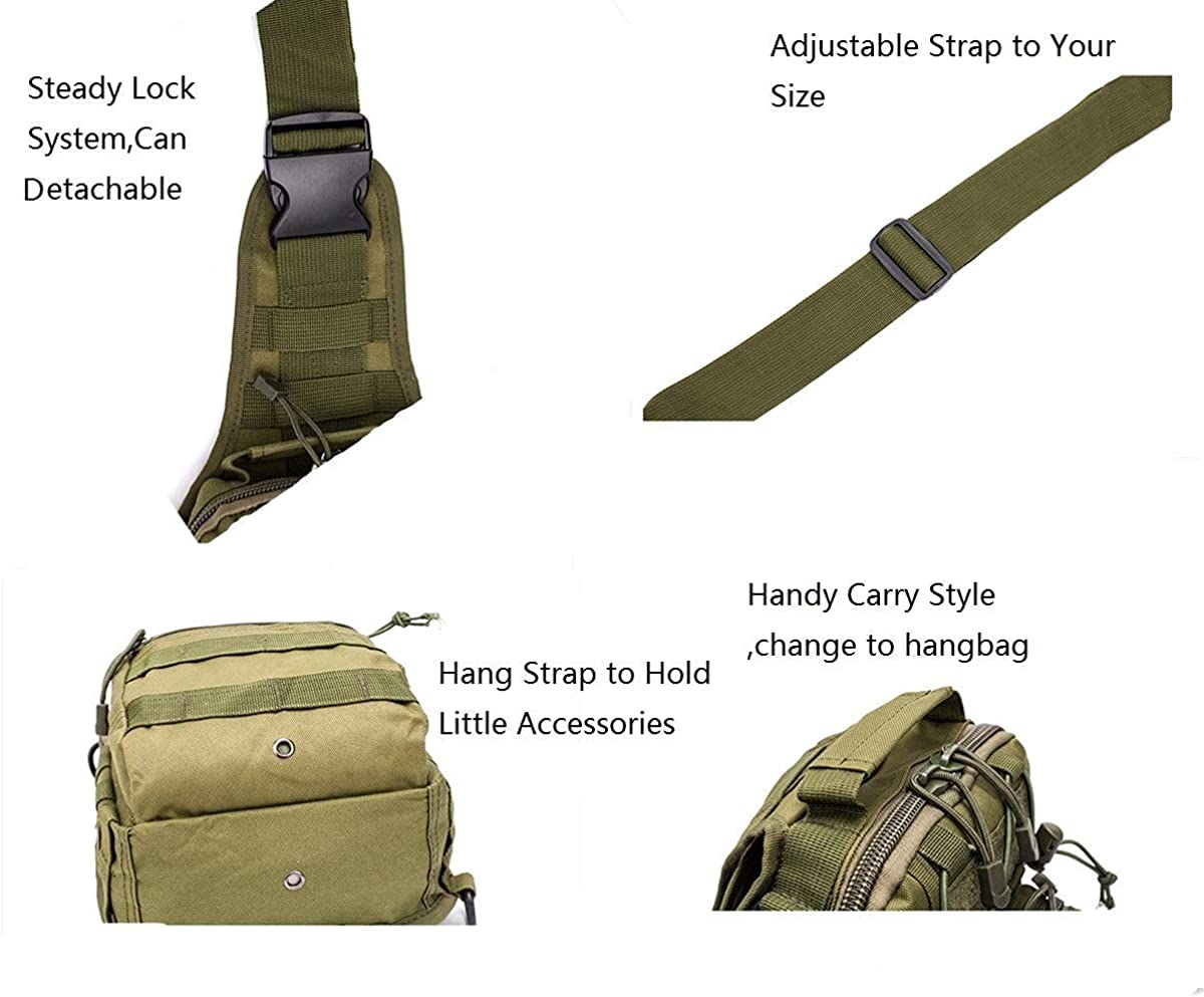Lightweight Tactical Sling Bag, Compact MOLLE Chest Crossbody Pack with Adjustable Strap, Water Resistant EDC Shoulder Bag for Hiking Cycling Daily Outdoor Carry