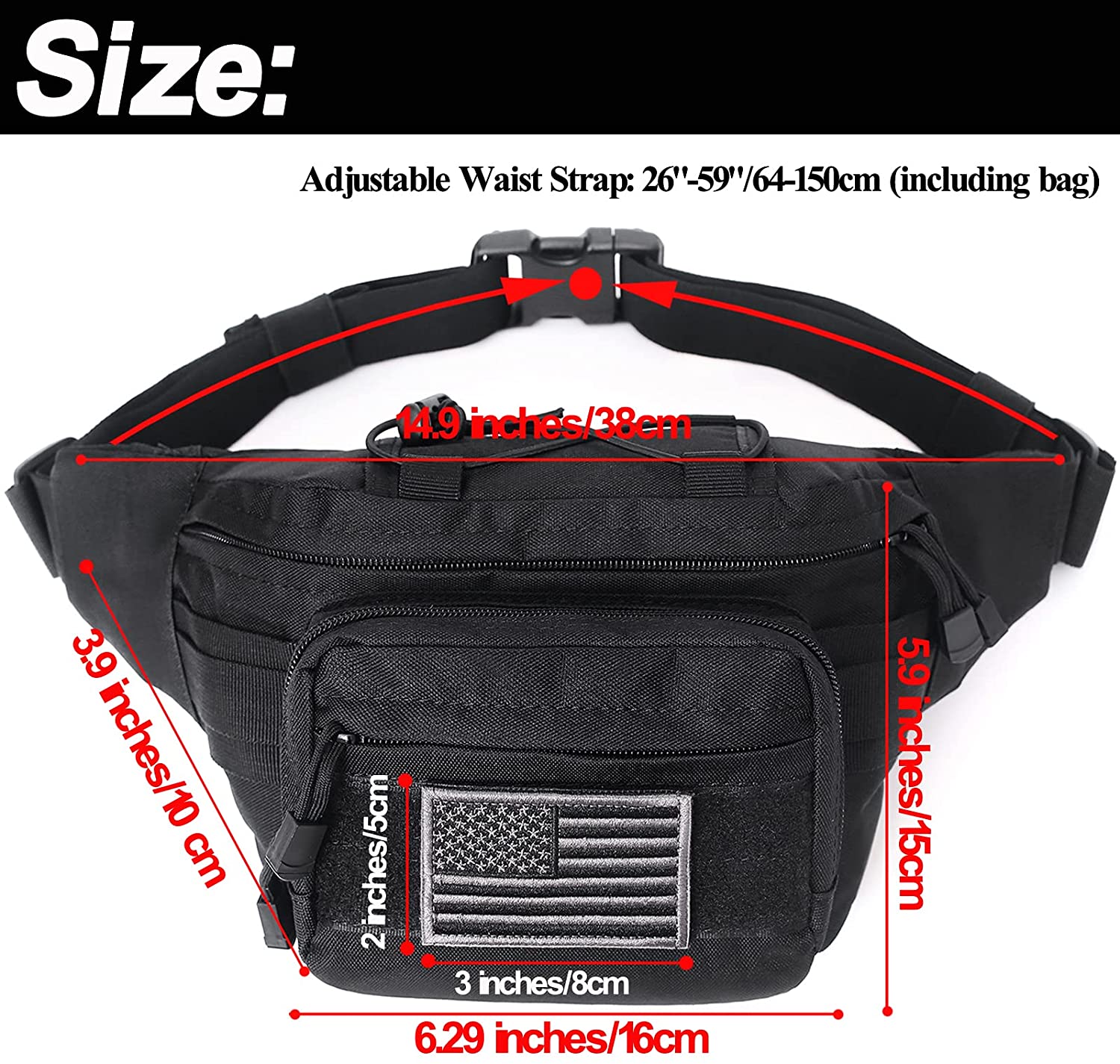 Tactical Fanny Pack for Men, Adjustable Large Waist Bag with MOLLE Webbing, Water Resistant Utility Hip Belt Bag for Hunting Hiking Cycling EDC Daily Carry