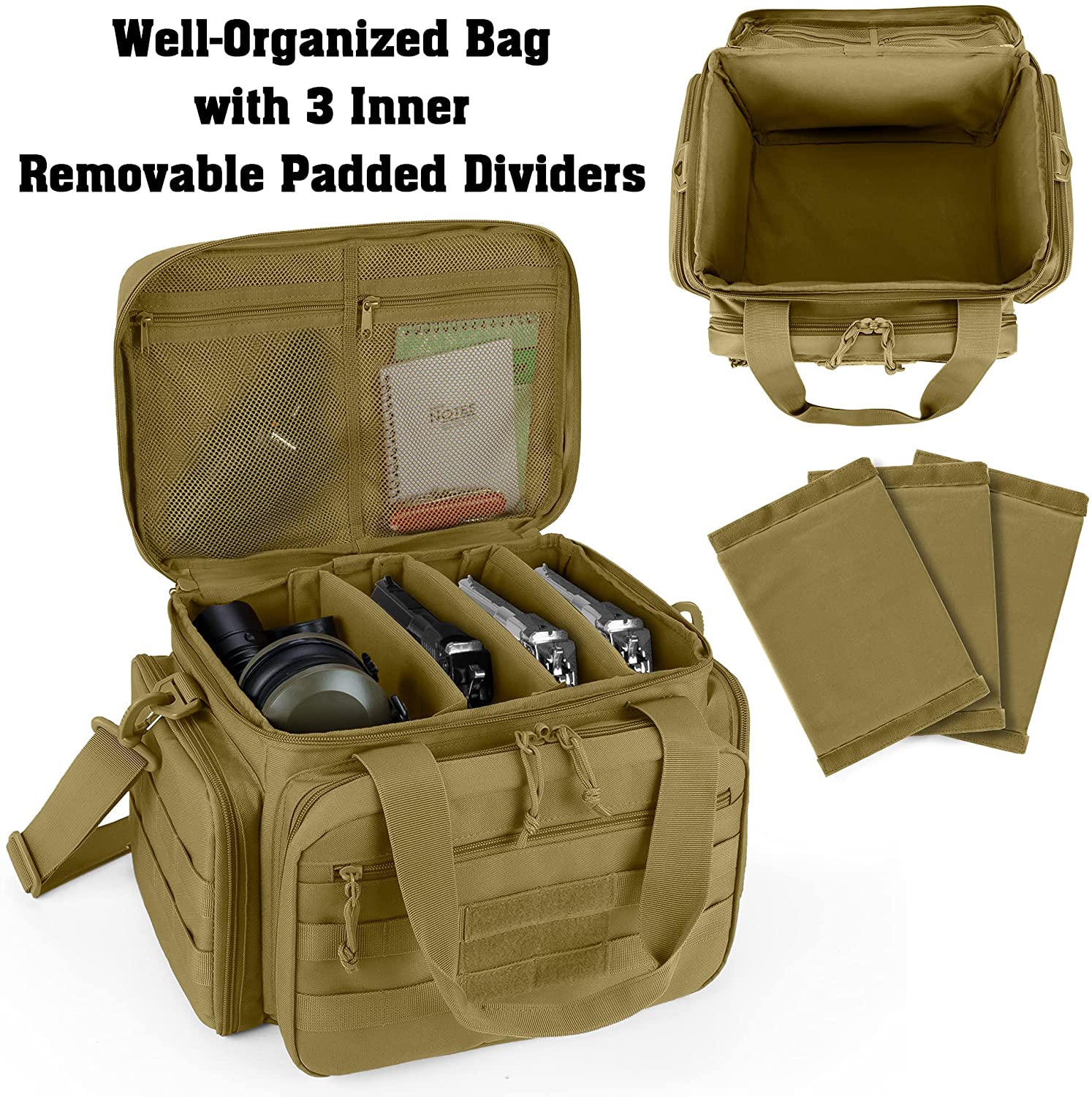Tactical Pistol Range Bag with Removable Padded Dividers, Water Resistant Shooting Duffle Bag