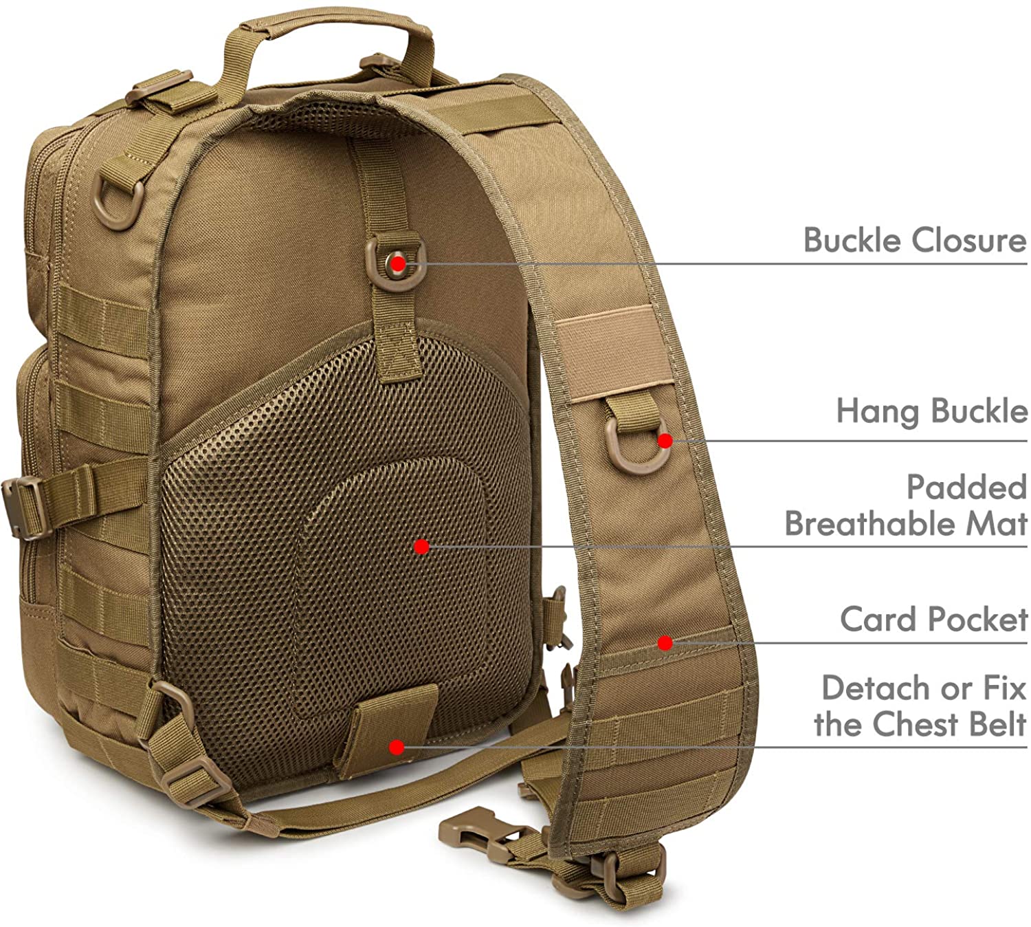 Tactical Sling Bag Crossbody Chest Pack, MOLLE Shoulder Sling Backpack Fits 9.7-inch iPad for EDC Shooting Hiking Fishing Cycling