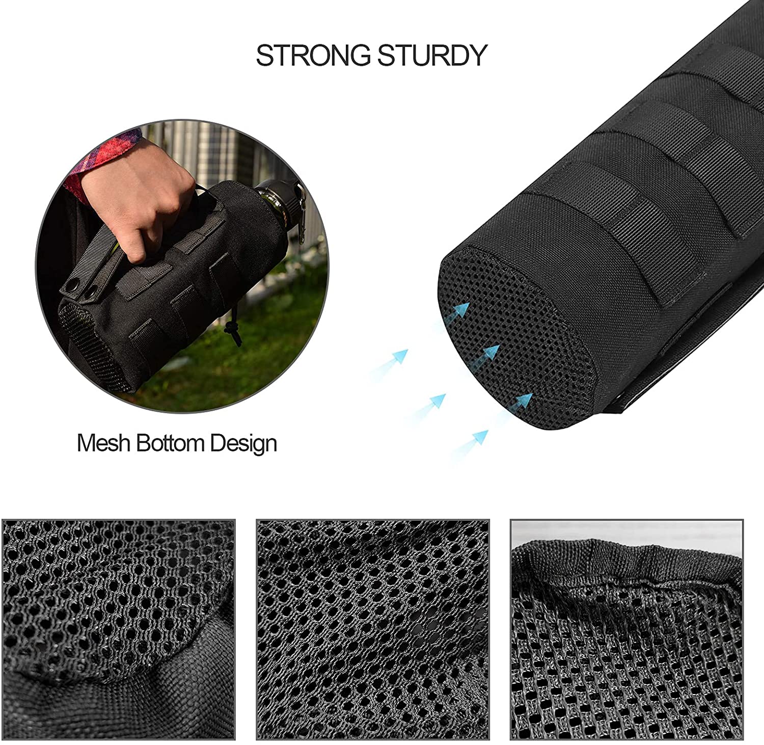 Tactical MOLLE Water Bottle Holder, Drawstring Water Bottle Carrier for 1.5L Bottles, Outdoor Umbrella Storage Pouch