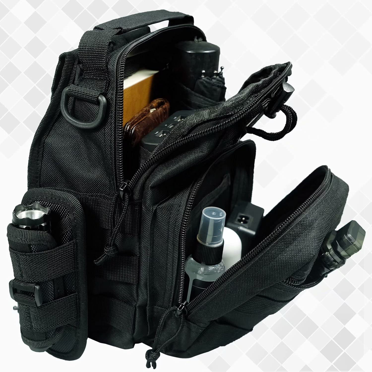 Mini Tactical Sling Bag, Compact MOLLE Crossbody Chest Pack Shoulder Bag for Motorcycle Riding EDC Hiking Cycling Daily Carry