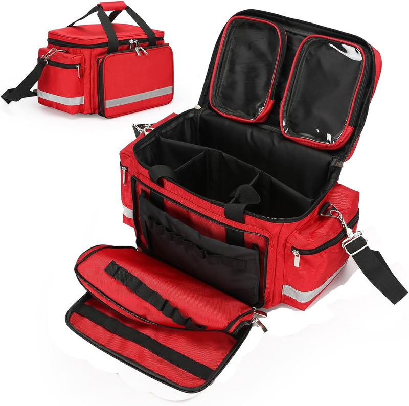 Empty Emergency Medical Trauma Bag, Waterproof Portable First Aid Kit Organizer with Detachable Clear Pouches & Shoulder Strap for Camping, Car, Office, EMT Responders