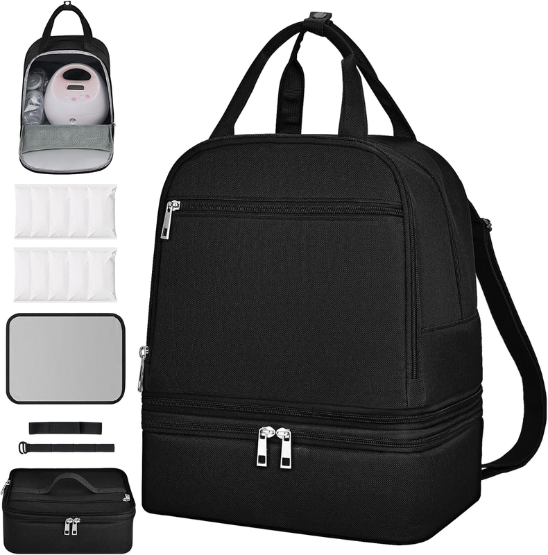 Insulated Medication Cooling Bag, Portable Dual Layer Insulin Cooler Travel Case with 10 Reusable Ice Packs & Removable Shoulder Strap