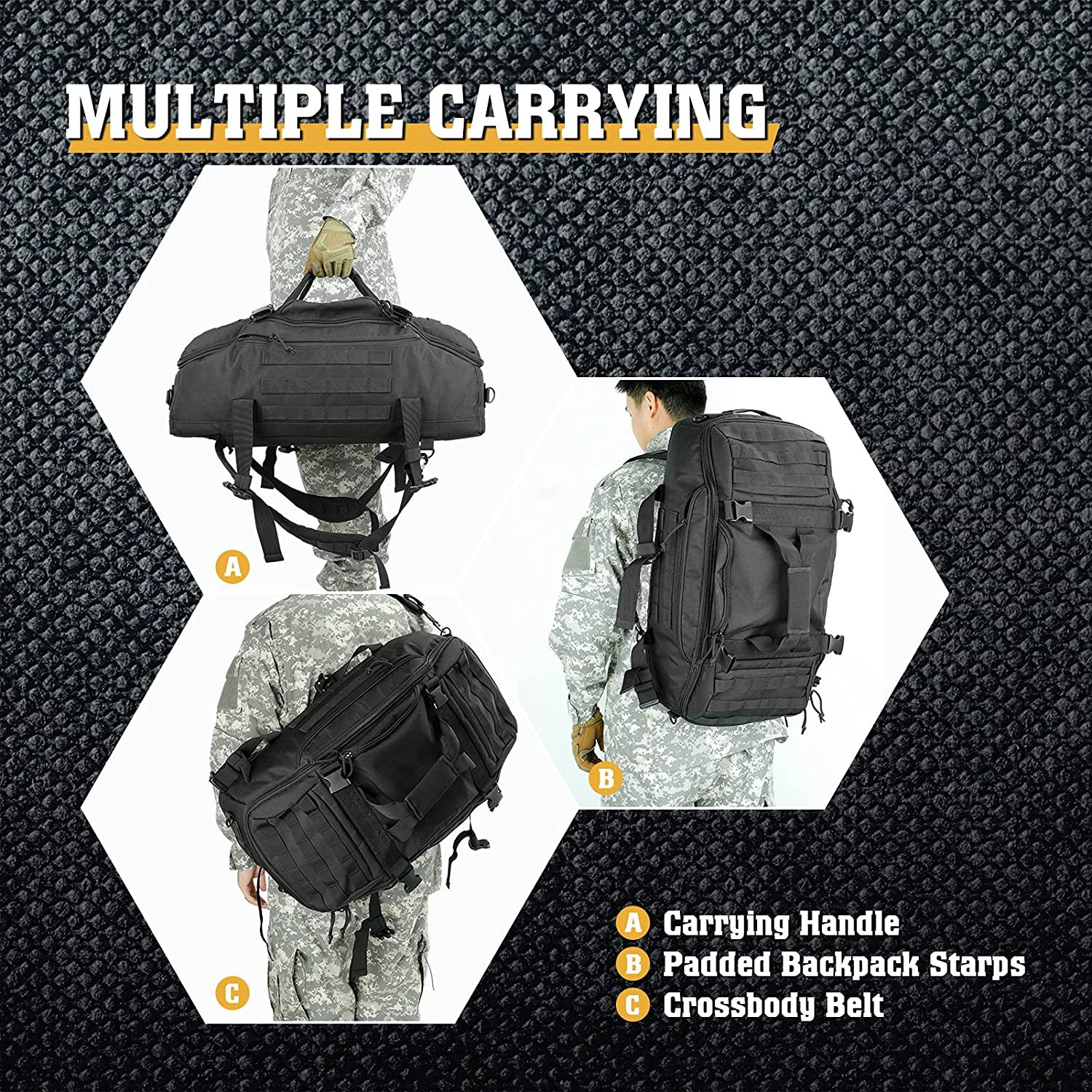 52L Large Tactical Duffle Bag, Heavy Duty MOLLE Travel Duffel Backpack Convertible, Water Resistant Gear Luggage Bag for Shooting, Hunting, Camping, Gym & Outdoor Travel