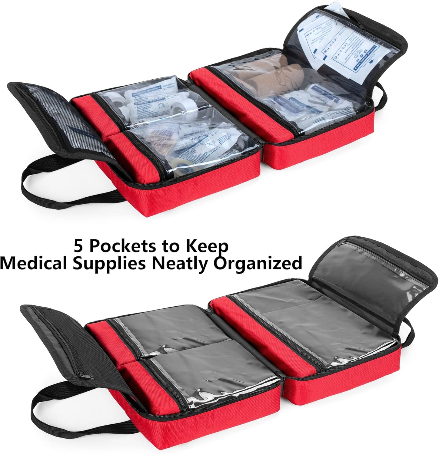 Lightweight Foldable First Aid Kit Bag, Multi Clear Pocket Empty Medical Organizer for Travel, Car & Household Emergency