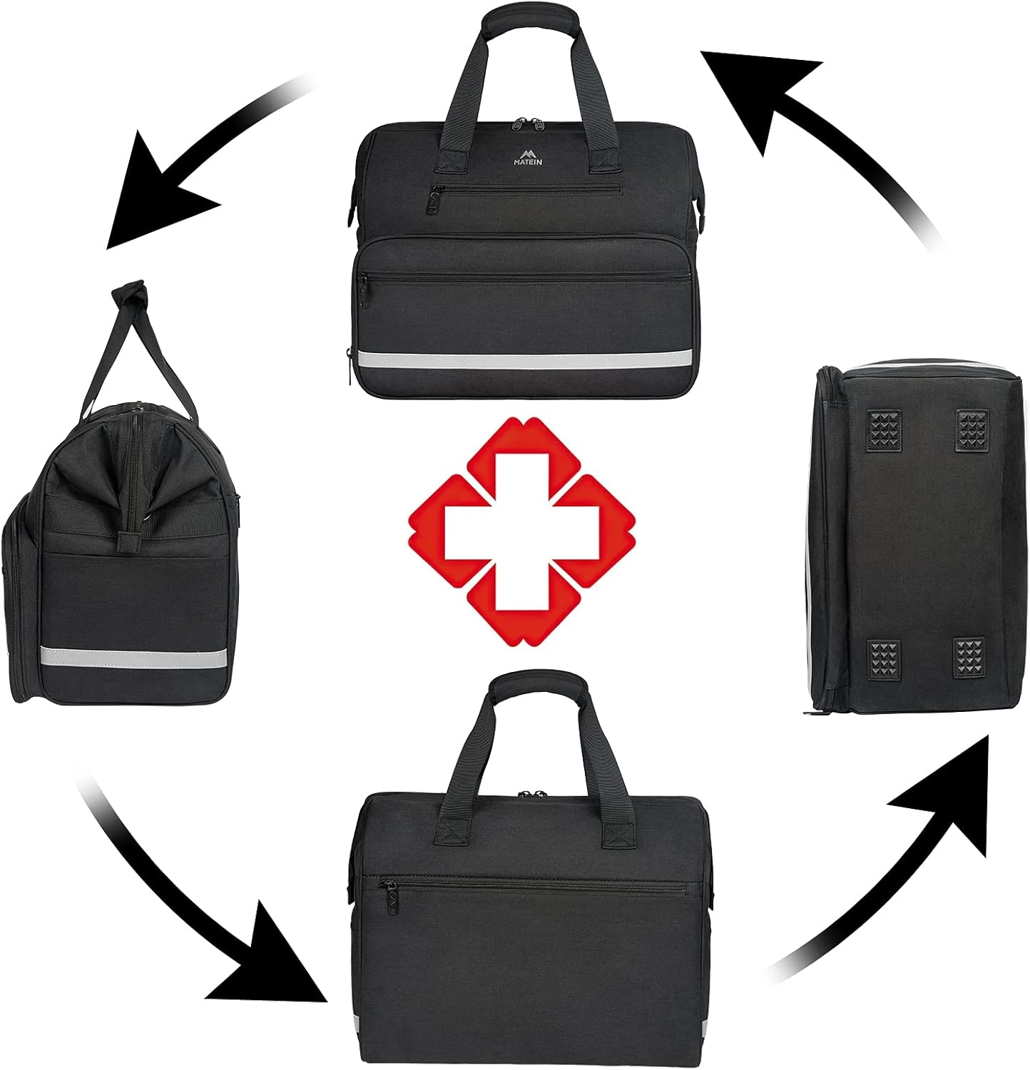 Reflective Large Medical Nurse Bag, Multi-Compartment Empty EMT First Aid Organizer for Home Visits & Clinical Use