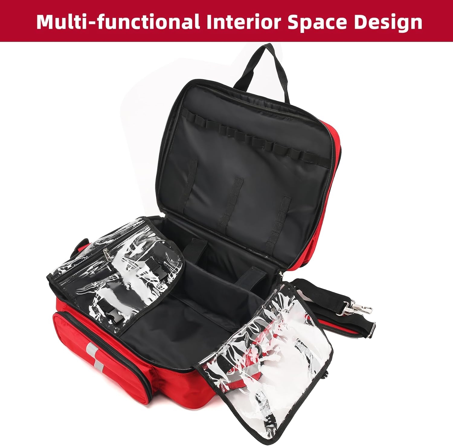 Reflective Large EMT First Aid Responder Bag, Multi-Pocket Empty Medical Organizer for Paramedics, Home Visits & Clinic Use
