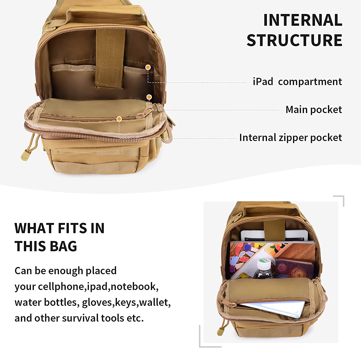 20L Tactical Sling Bag, Molle Crossbody Chest Pack, Lightweight EDC Shoulder Sling Backpack Fits 7.9-inch iPad for Hiking, Cycling, Hunting & Daily Outdoor Carry