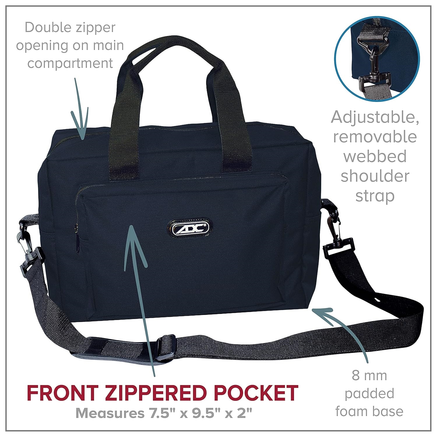 Professional Nurse Medical Equipment Bag, Empty Doctor Clinical Instrument Tote with Detachable Shoulder Strap for Home Visits & Clinic Use