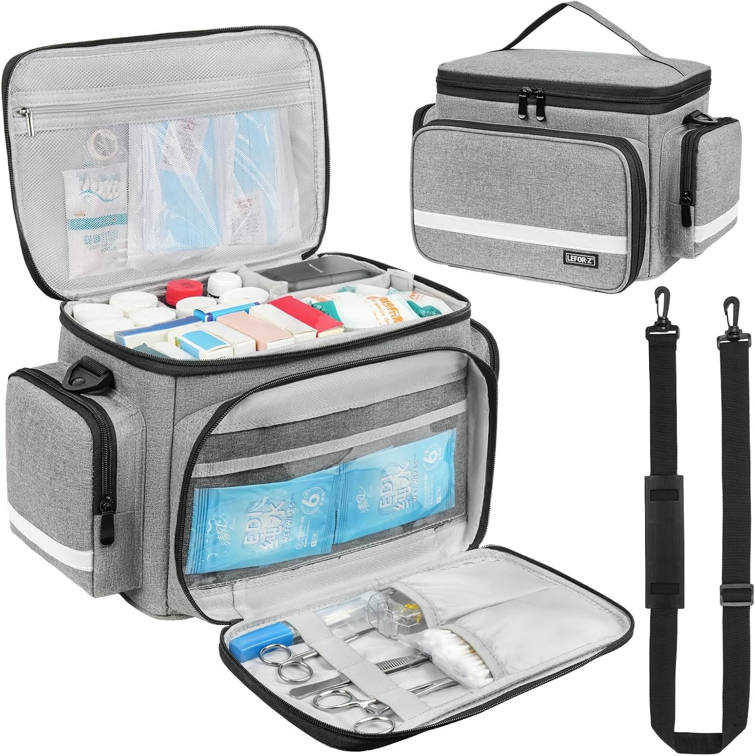 Waterproof Reflective Medical Supply Bag, Large/Small Empty EMT First Aid Kit Organizer with Removable Dividers for Emergency Use