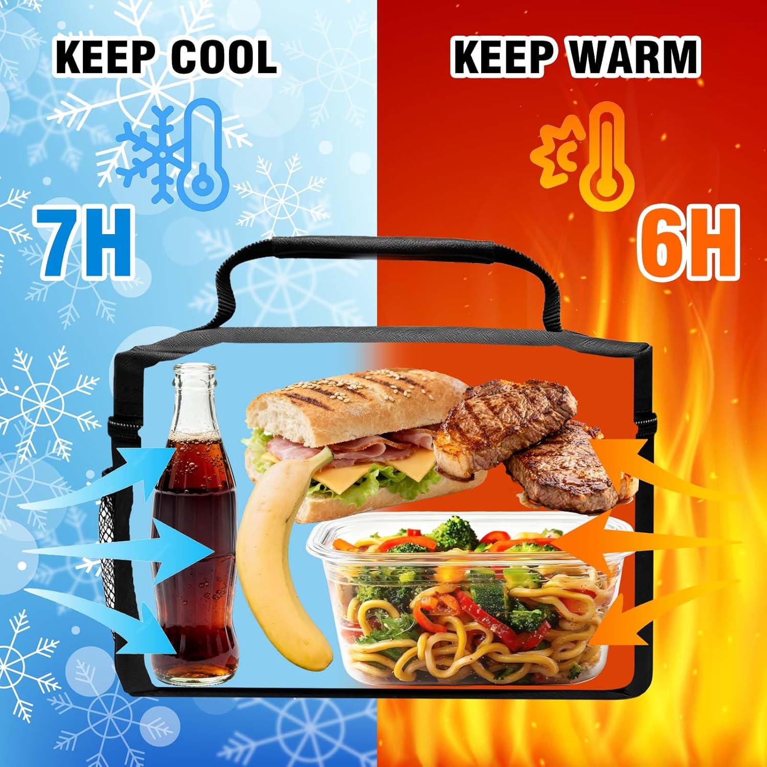 Lunch Bag Insulated Reusable Lunch Box Leakproof Cooler Tote Bag Freezable with Adjustable Shoulder Strap