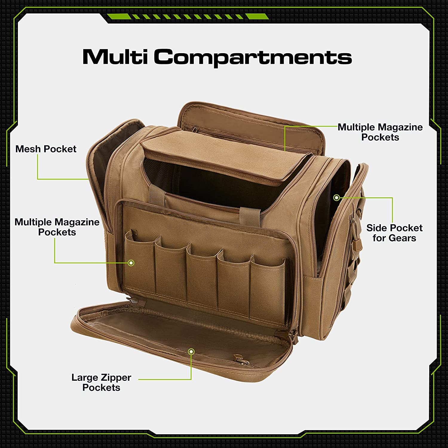 Tactical Shooting Range Bag, Multi-Size Gun Duffle Bag with Detachable Handgun Pouches, MOLLE Shooting Gear Storage Bag for Range Training, Hunting & Outdoor Transport