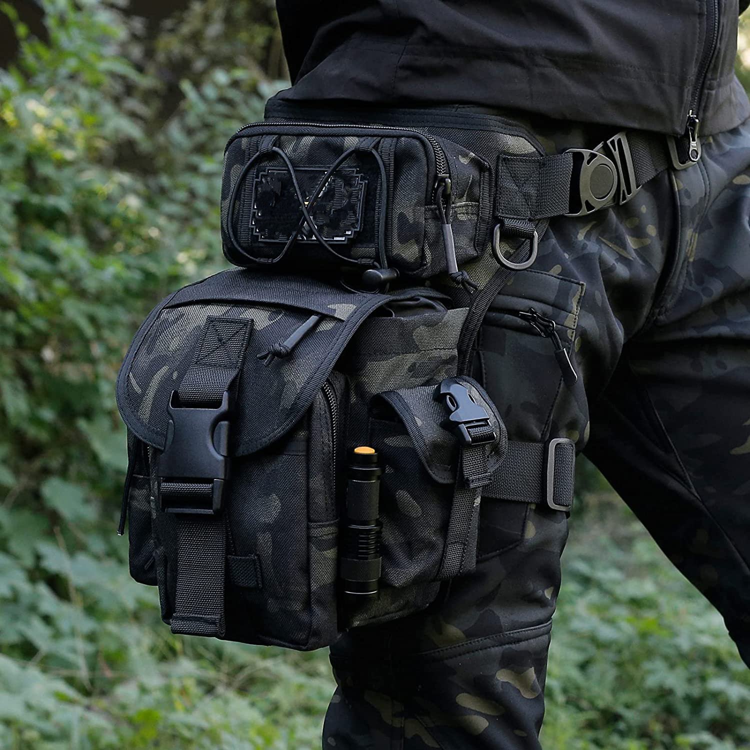 Camouflage Tactical Drop Leg Bag, Multi-Purpose Waterproof Thigh Pack with Adjustable Waist & Thigh Straps, MOLLE Utility Leg Pouch for Motorcycle, Hunting, Fishing Outdoor EDC