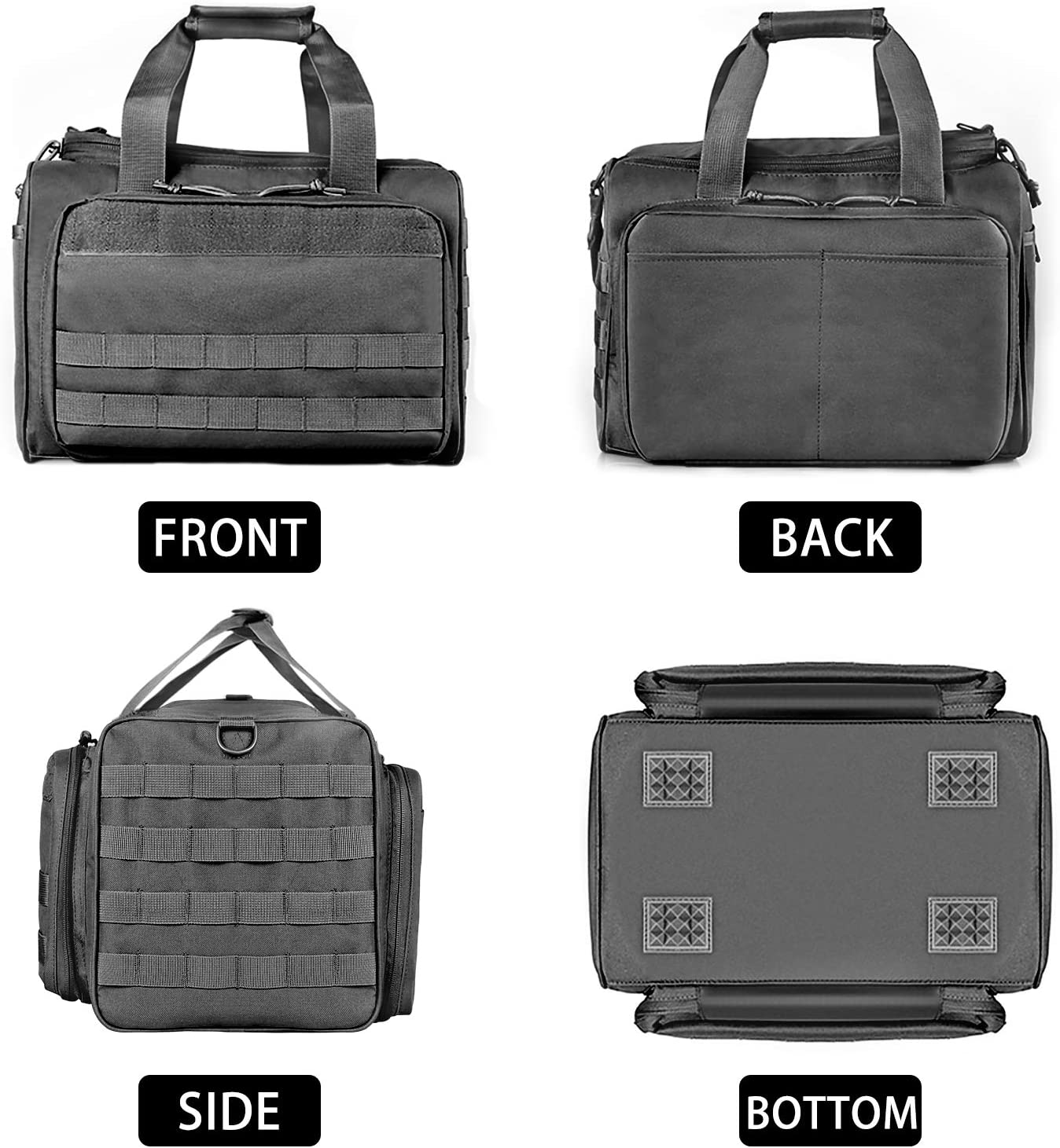 Tactical Range Bag, Multi-Compartment Handgun Shooting Gear Duffle Bag with MOLLE Panel, Padded Firearm Carry Bag with Detachable Shoulder Strap for Shooting Range, Hunting & Tactical Storage