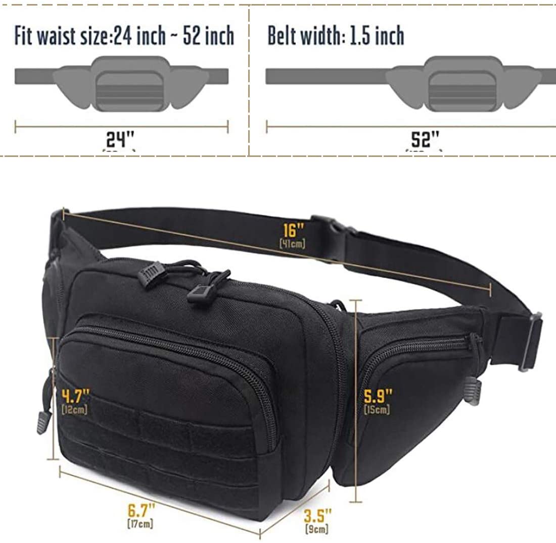 Tactical Concealed Carry Waist Fanny Pack, Handgun Holster Belt Bag with Magazine Slots, Adjustable Waistband Pistol Carry Pouch for Shooting, Hiking, Daily EDC Outdoor Use