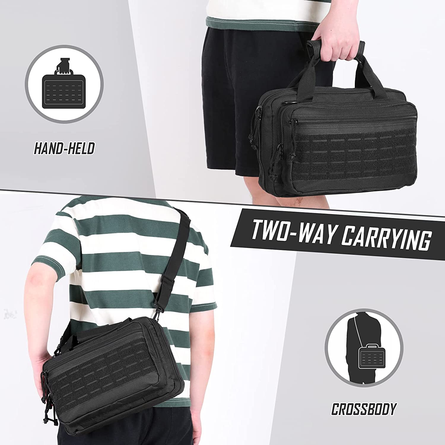 Tactical Pistol Range Bag, Multi-Purpose Shooting Gear Carry Bag with MOLLE Panel