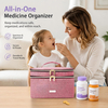 Two-Tier Large Capacity Medicine Carry Bag, Customizable Divider Pill Storage Organizer with Detachable Clear Pouches for Travel & Household