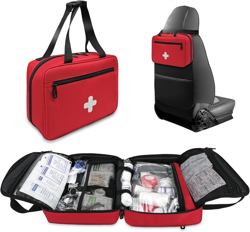 Small Portable Empty First Aid Kit Bag, Reflective Red Medical Organizer Bag for Car, Home and Outdoor Camping