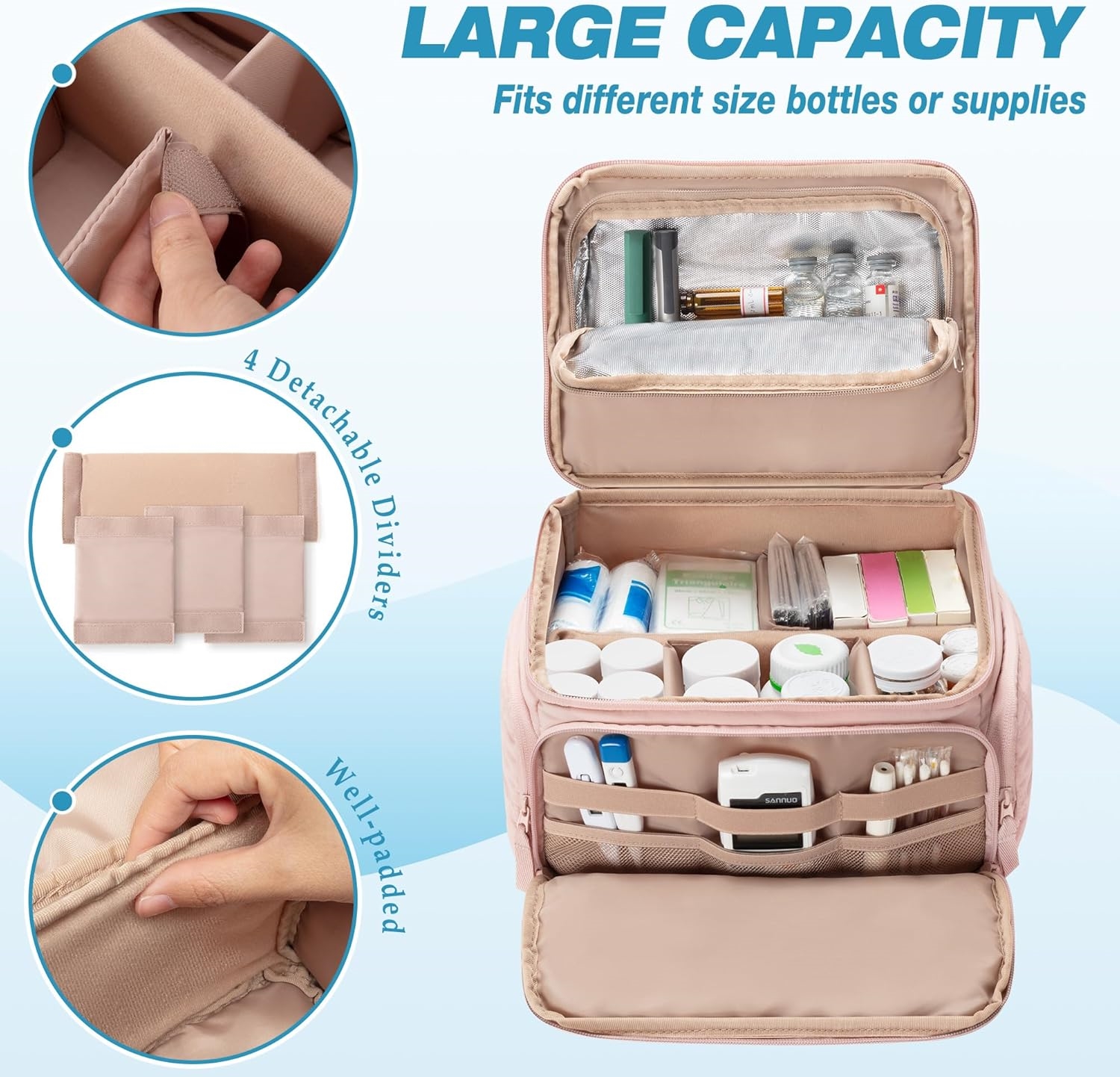 Insulated Medicine Cooler Bag, Portable Multi-Compartment Medication Organizer with Removable Dividers for Travel Insulin & Pill Storage