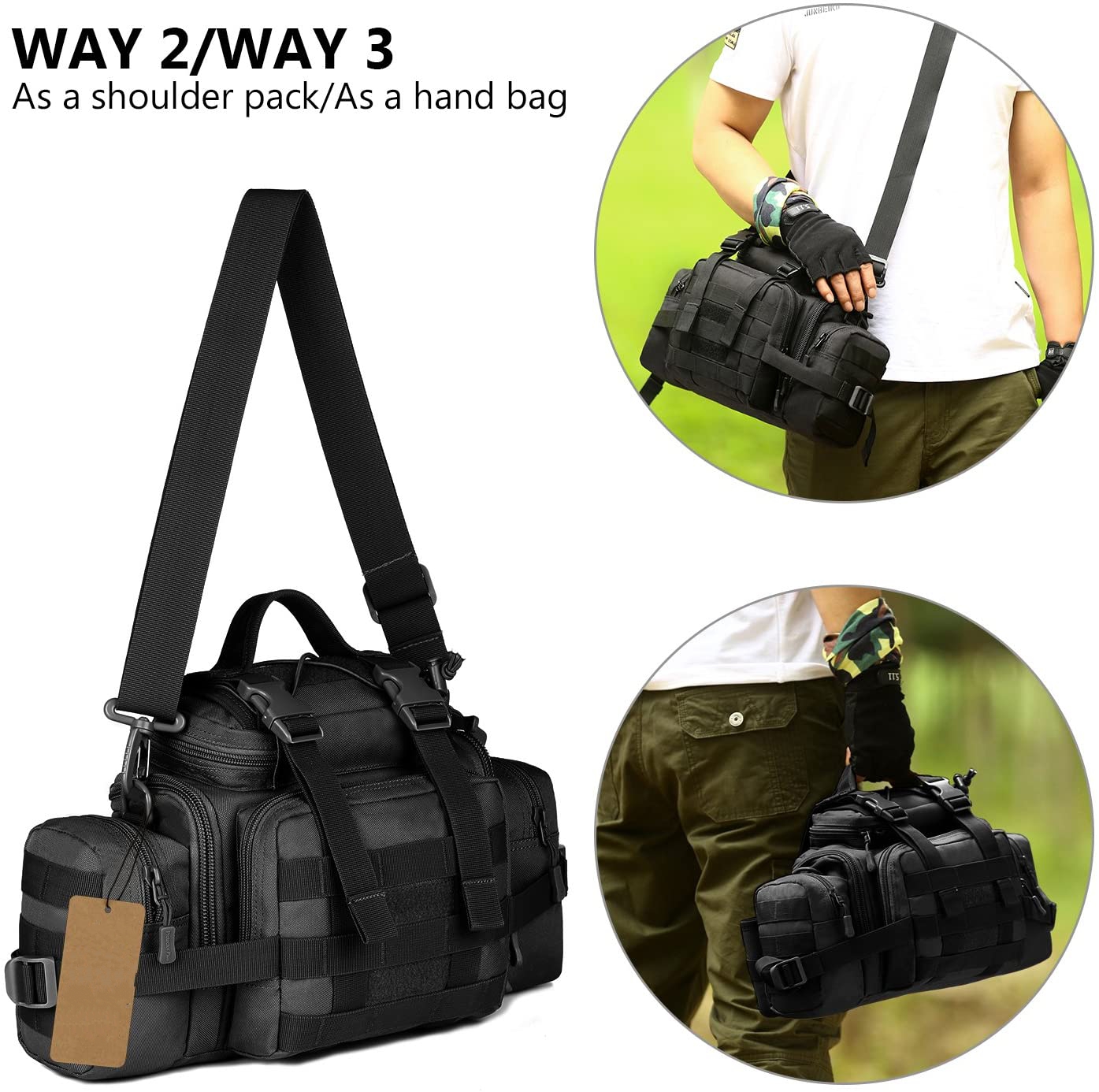 Multi-Functional Tactical Range Bag, MOLLE Utility Duffle Pack, Convertible Waist & Crossbody Sling Bag for Shooting, Hunting, Fishing & Outdoor EDC