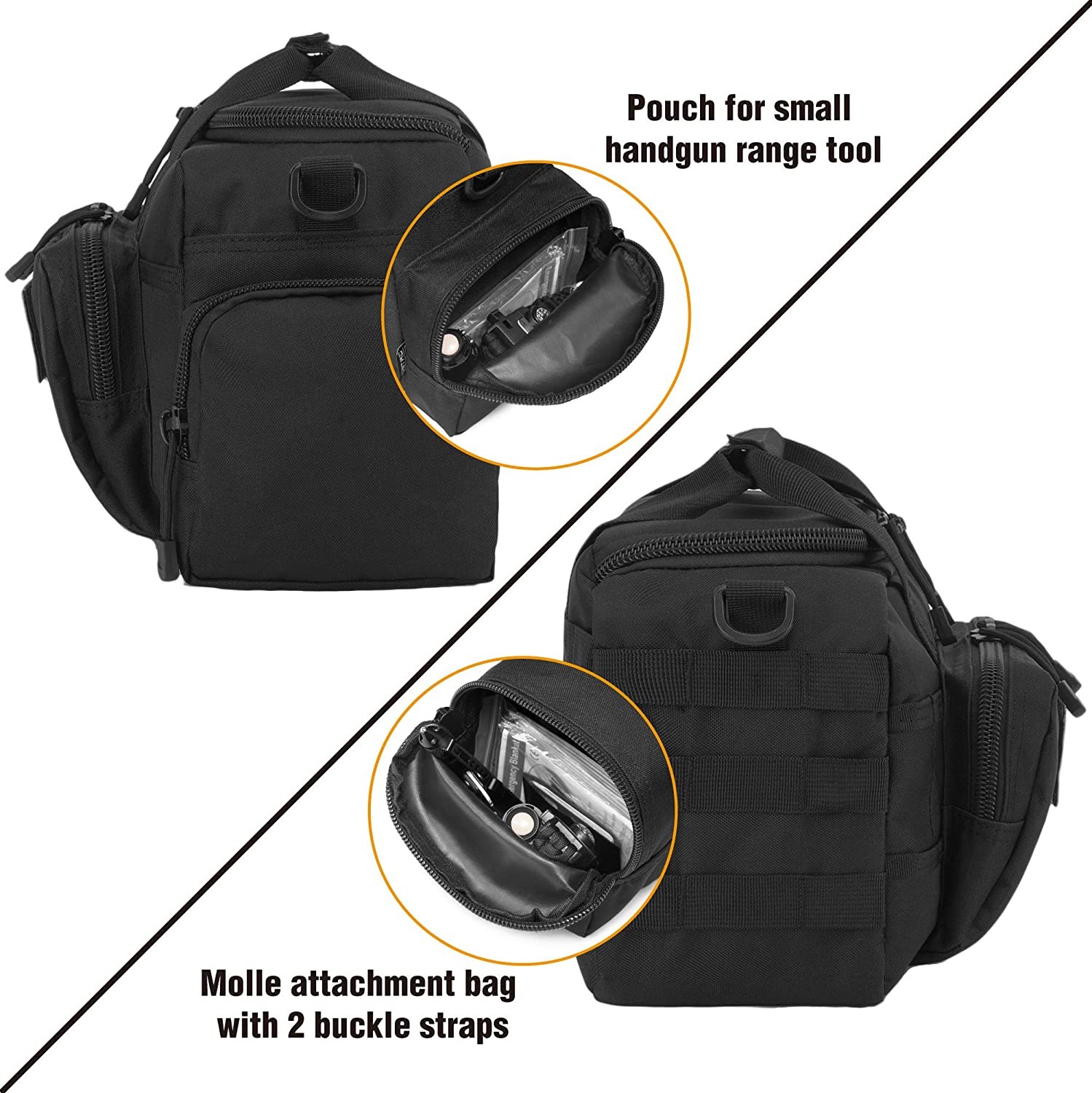 Tactical Pistol Range Bag, Compact Shooting Gear Duffle Bag with Lock Loops, MOLLE Handgun Carry Bag for Shooting Range, Hunting & Tactical Training