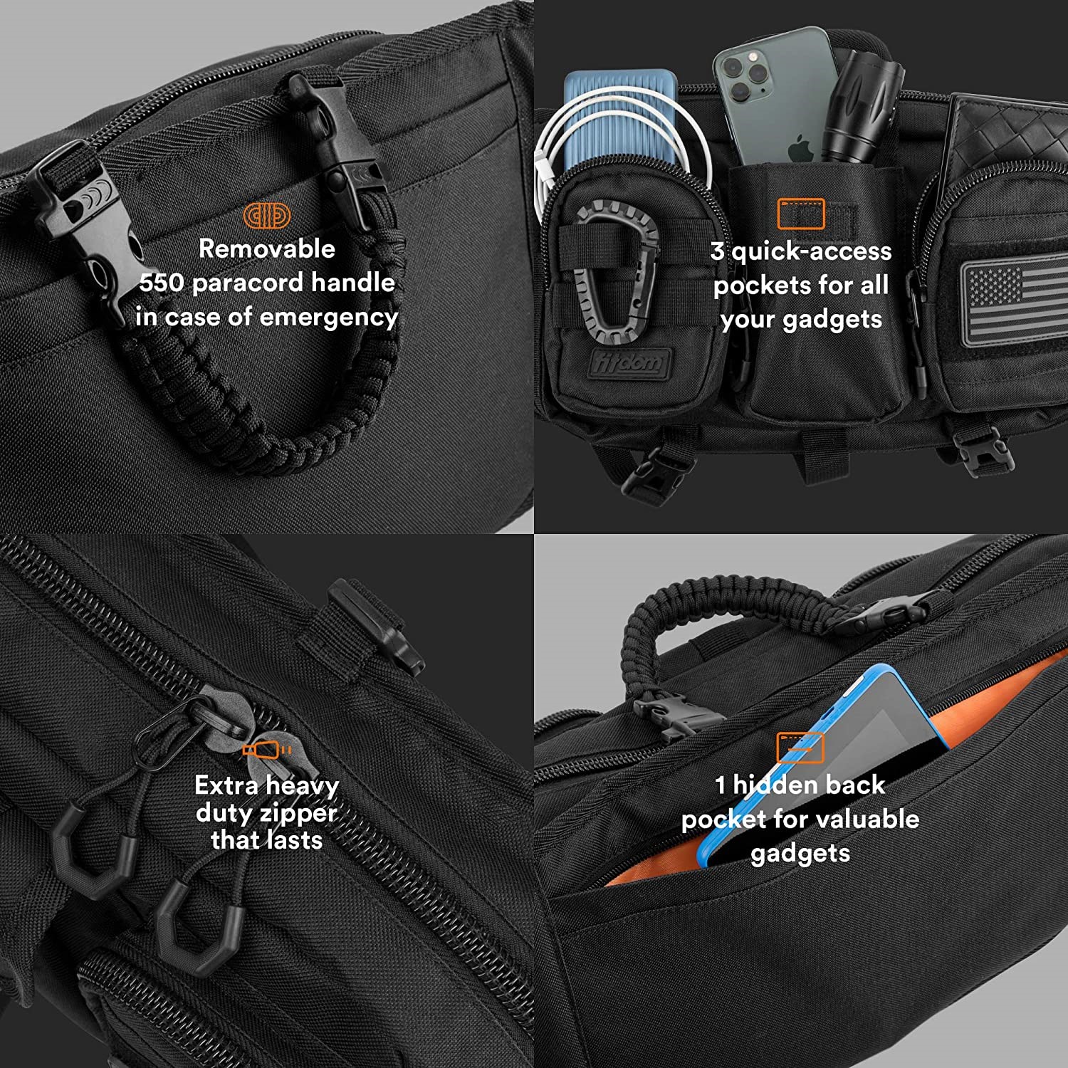 Tactical Waist Pack Sling Bag, Modular EDC Fanny Pack with Detachable Extension Strap, Multi-Purpose Chest Bag for Outdoor, Hunting & Daily Concealed Carry