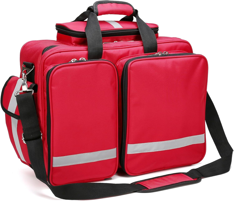 Reflective Large EMT First Aid Responder Bag, Multi-Pocket Empty Medical Organizer for Paramedics, Home Visits & Clinic Use