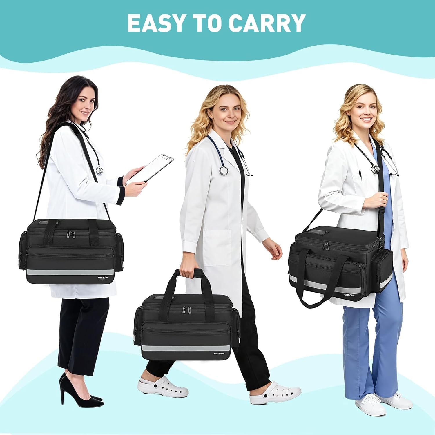 Spacious Water Resistant Medical Storage Bag with Removable Dividers & Reflective Strips, Portable Emergency First Aid Carry Bag for Car & Household